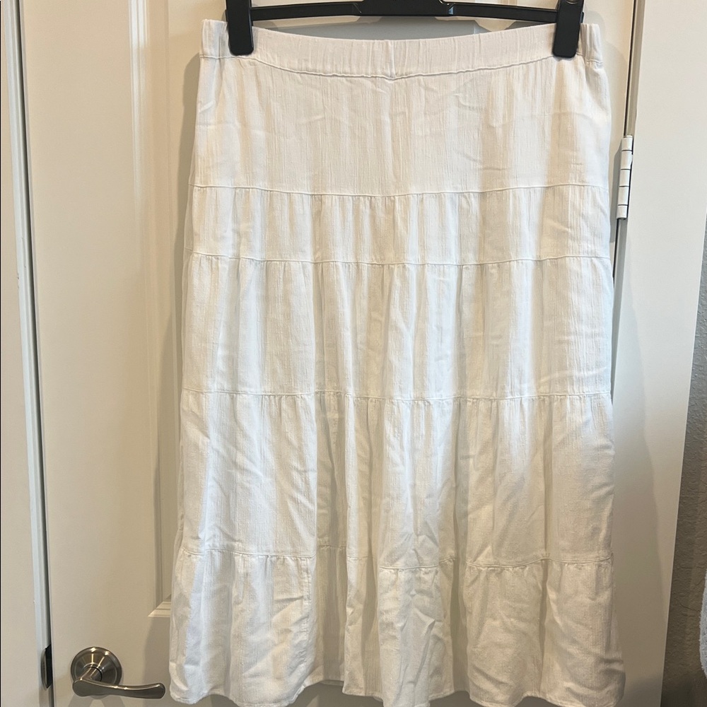 J. Jill Women's White Tiered Midi / Maxi Skirt Fully Lined